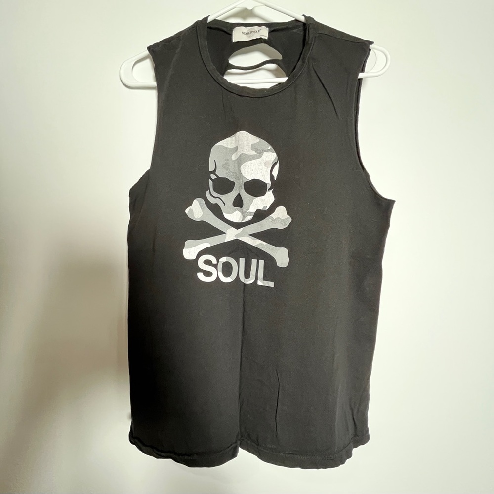 SOULCYCLE slashed back tank camo skull black Medium